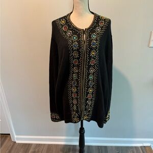 Maurada Vintage Black Embellished Cardigan Sweater Women’s size 2X Beaded